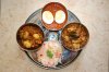 Aubergine & mushroom curry - Egg curry - Mung bean and potato curry with rice..jpg