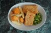LENTIL LOAF WITH  S.W. CHIPS, SWEET POTATO AND PEAS.jpg