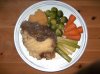 Quorn cottage pie, baby leeks & carrots, turnip, brussels.jpg