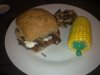 Spicy bean burger, mushrooms & corn on the cob.jpg